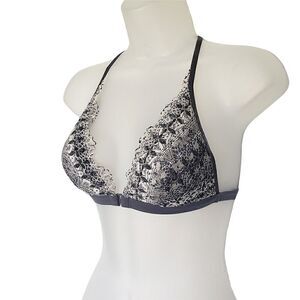 Victoria's Secret Bra Size S Racer Back Adjustable Lace Crochet Gray White